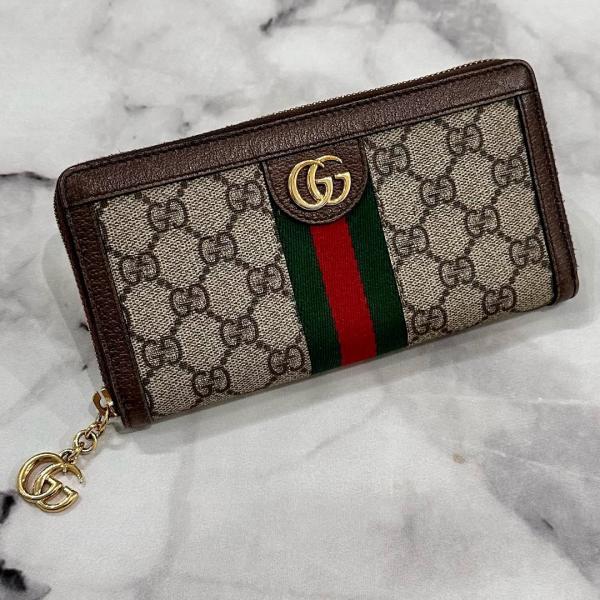 Gucc_i Heritage GG Stripe Zip Wallet With Box (Brown) (3035)