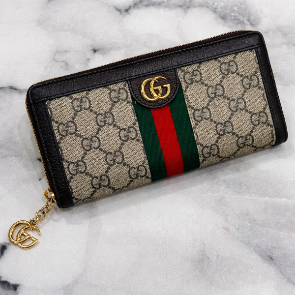 Gucc_i Heritage GG Stripe Zip Wallet With Box (Black) (3035)