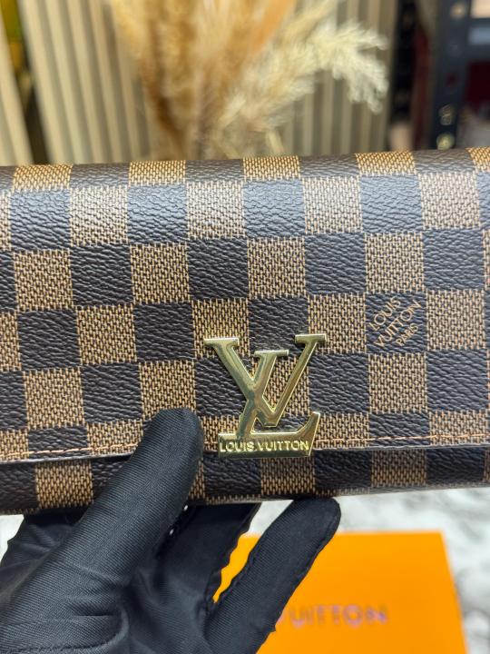 Loui_s Vuitton Flap Checks Tri-fold Wallet Premium Quality With Box (Brown) (61702-1)
