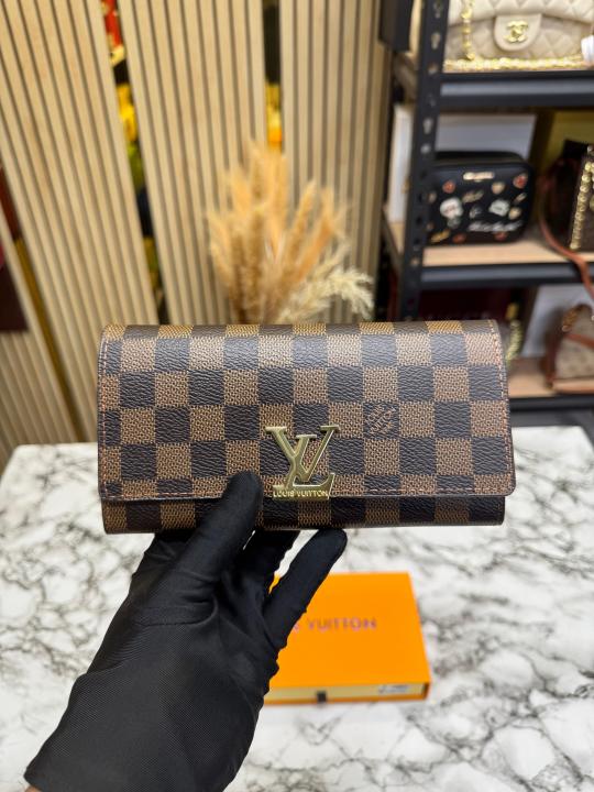 Loui_s Vuitton Flap Checks Tri-fold Wallet Premium Quality With Box (Brown) (61702-1)