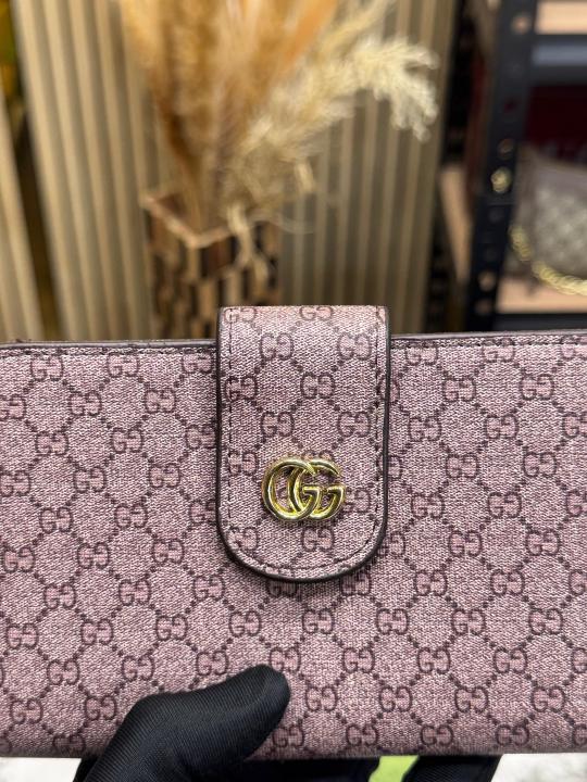 Gucc_i GG logo Compact Snap Closer Long Wallet With Box (61306) (Apricot)