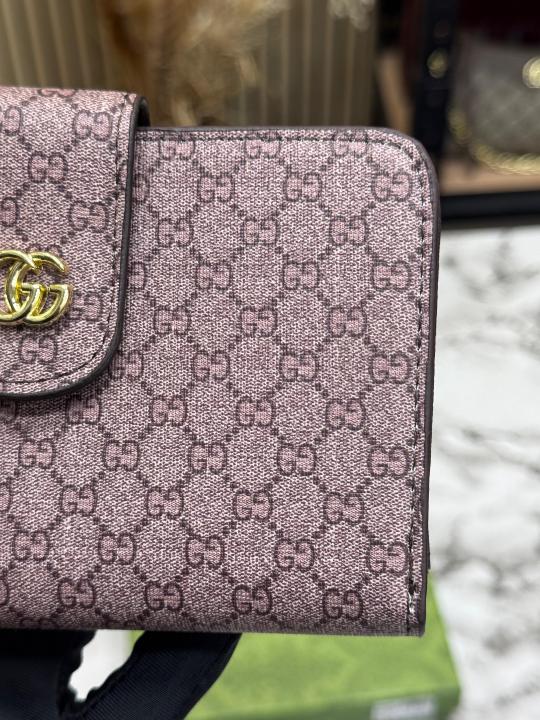 Gucc_i GG logo Compact Snap Closer Long Wallet With Box (61306) (Apricot)