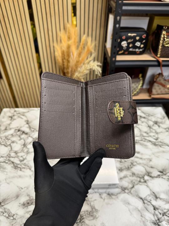 Coac_h Signature Monogram Canvas Long Wallet with Snap Closure (Coffee) (61306)