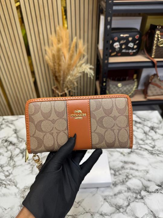 Coac_h Signature Monogram Zip Wristlet Wallet Premium Quality With Box (Brown) (AAA3029)