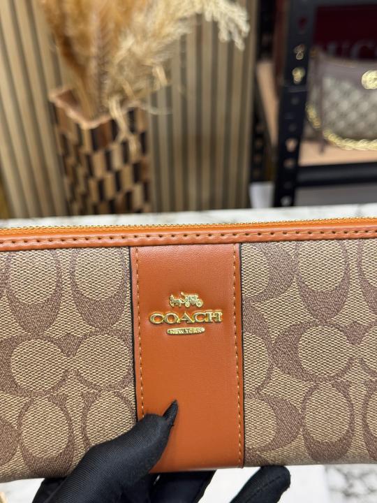 Coac_h Signature Monogram Zip Wristlet Wallet Premium Quality With Box (Brown) (AAA3029)