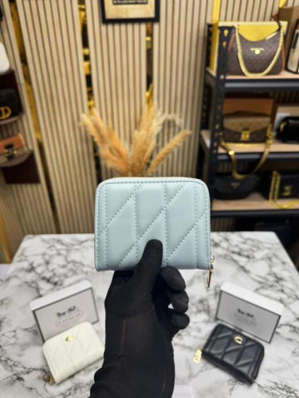 Coac_h Quilted Zipper Wallet Includes Box and Dust Bag (CXD005-Light Blue)