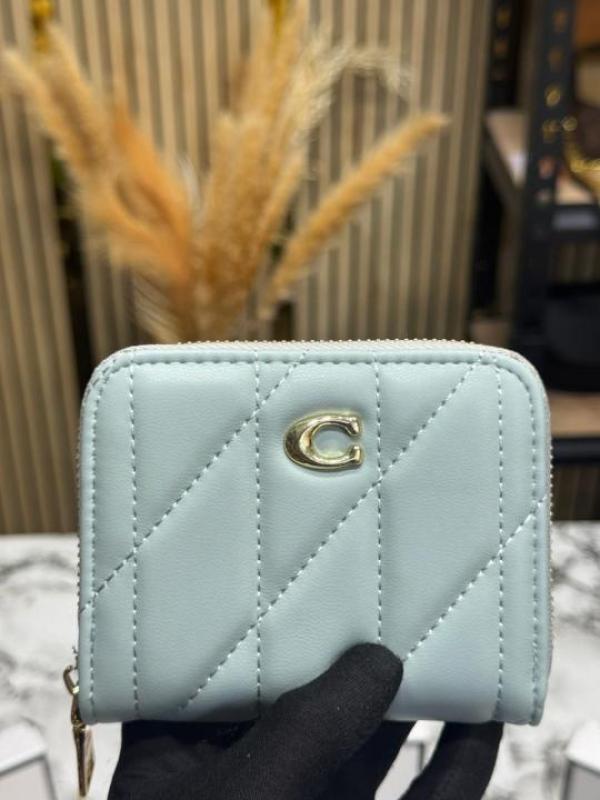 Coac_h Quilted Zipper Wallet Includes Box and Dust Bag (CXD005-Light Blue)