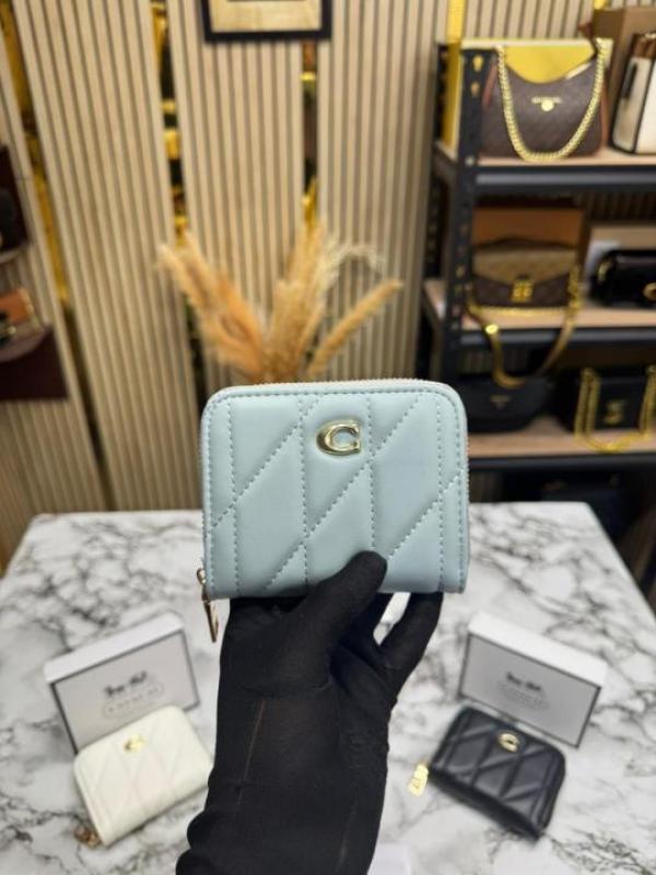 Coac_h Quilted Zipper Wallet Includes Box and Dust Bag (CXD005-Light Blue)