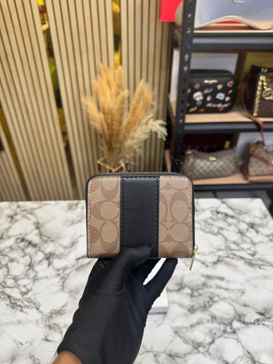 Coac_h Noir Stripe Mini Zipper Wallet With Box (AAA60017) (Apricot)