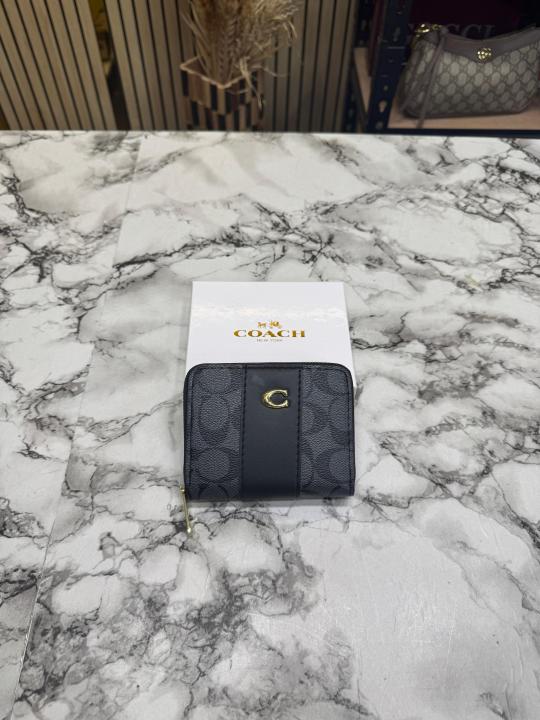 Coac_h Noir Stripe Mini Zipper Wallet With Box (AAA60017) (Black)