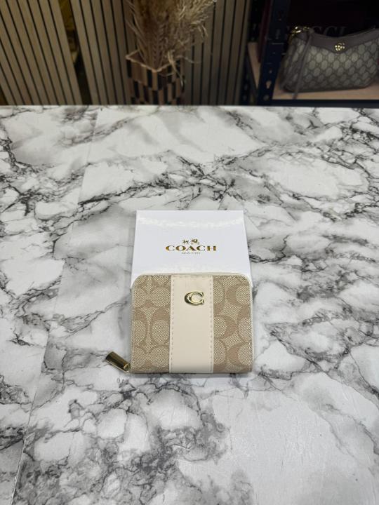 Coac_h Noir Stripe Mini Zipper Wallet With Box (AAA60017) (Coffee)
