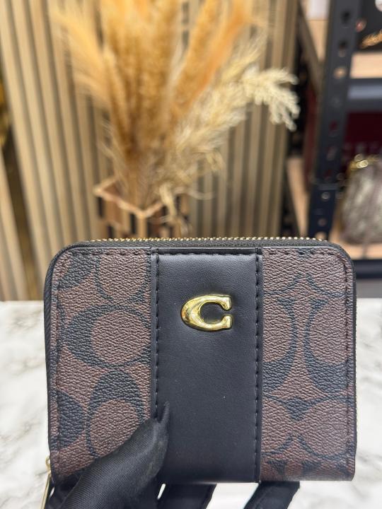 Coac_h Noir Stripe Mini Zipper Wallet With Box (AAA60017) (Coffee)