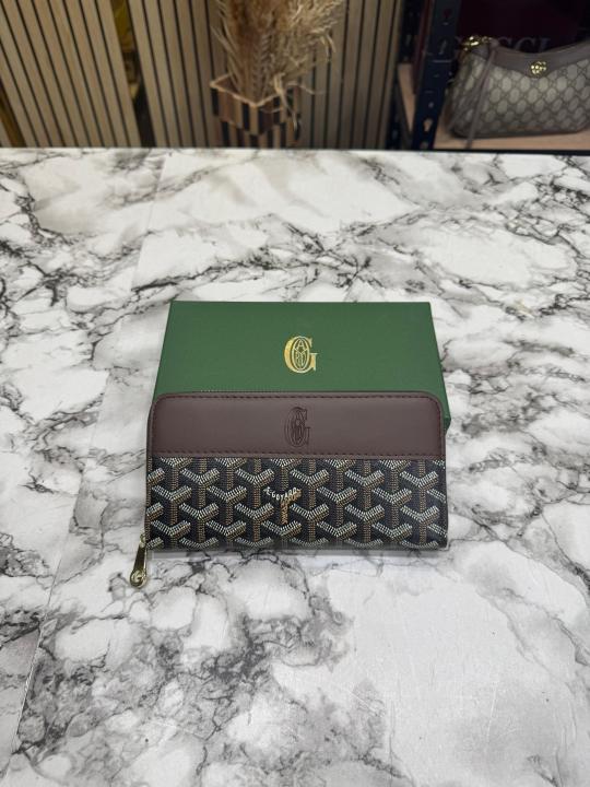 Goyar_d Signature Chevron Zip Around Long Wallet With Box (Coffee) (AAA60017)