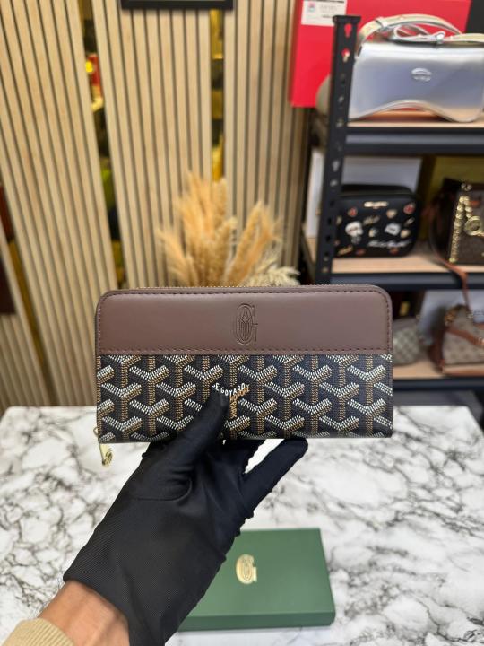 Goyar_d Signature Chevron Zip Around Long Wallet With Box (Coffee) (AAA60017)