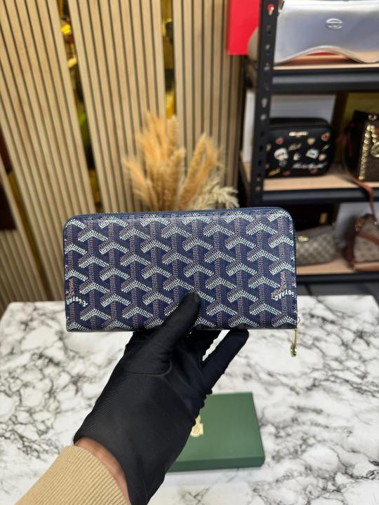 Goyar_d Signature Chevron Zip Around Long Wallet With Box (Dark Blue) (AAA60017)