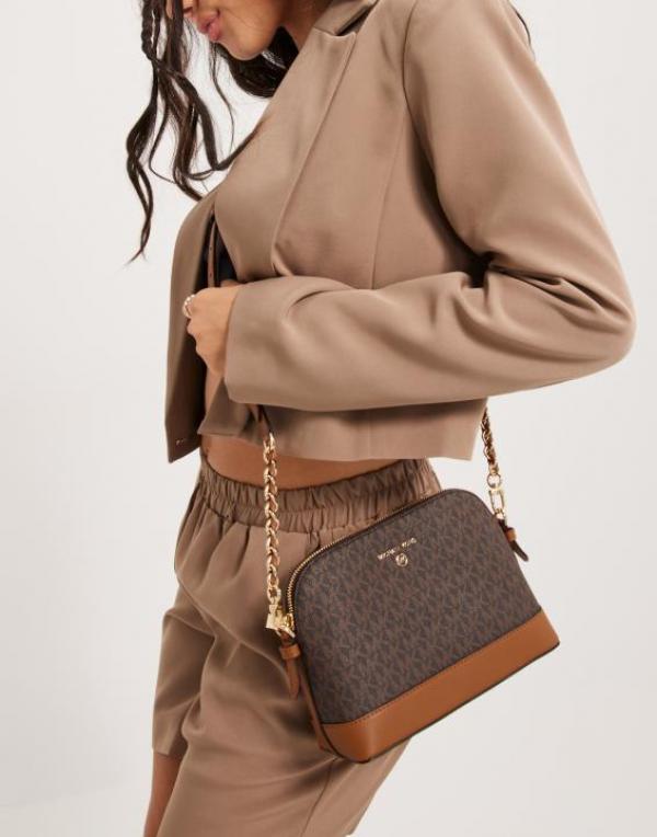 Michael_Kors Jet Set Charm Logo Dome Saffiano Leather Crossbody Bag (Brown-23032)