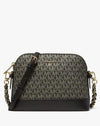 Michael_Kors Jet Set Charm Logo Dome Saffiano Leather Crossbody Bag (Black-23032)