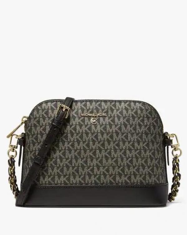 Michael_Kors Jet Set Charm Logo Dome Saffiano Leather Crossbody Bag (Black-23032)