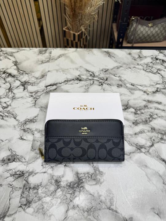 Coac_h Signature Panel Zip Wallet With Box (AAA60017) (Black)