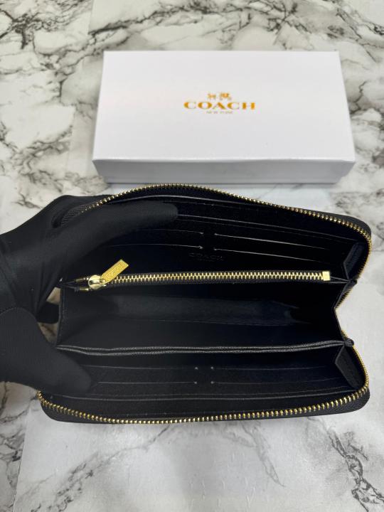 Coac_h Signature Panel Zip Wallet With Box (AAA60017) (Black)