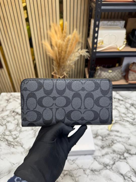 Coac_h Signature Panel Zip Wallet With Box (AAA60017) (Black)