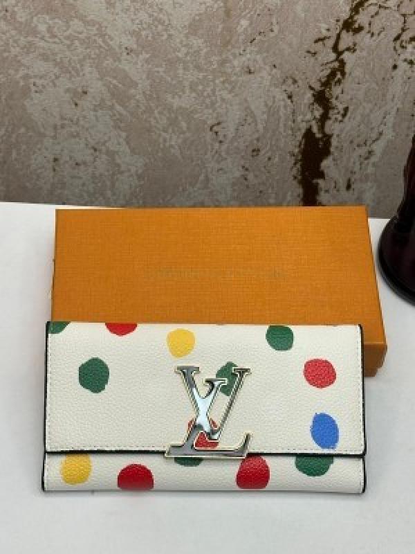 Loui_s Vuitton Yayoi Kusama Collaboration Portefeuille Capucines Long Wallet White (m1983-55)
