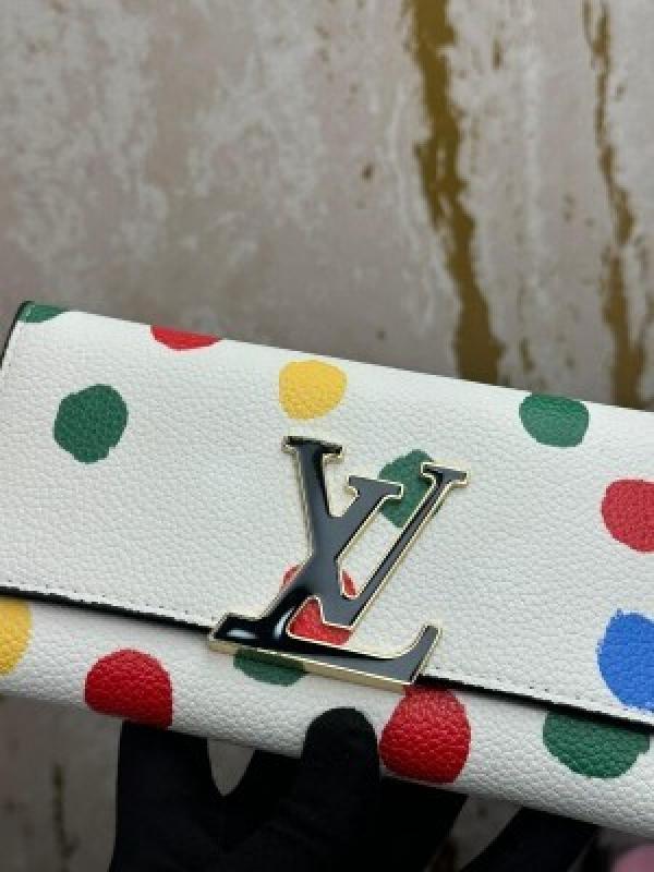 Loui_s Vuitton Yayoi Kusama Collaboration Portefeuille Capucines Long Wallet White (m1983-55)