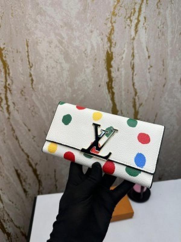 Loui_s Vuitton Yayoi Kusama Collaboration Portefeuille Capucines Long Wallet White (m1983-55)