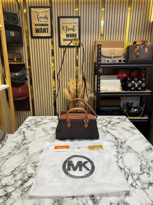 Michael_Kors Verona Signature Satchel Bag With Dust Bag (Brown) (M2387)