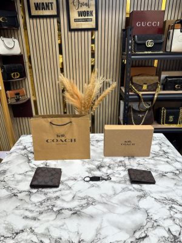 Coac_h Monogram Wallet Combo Includes Box Dust Bag And Carry Bag (60223-Coffee)