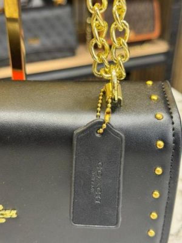 COAC_H KLARE CROSSBODY SIGNATURE CANVAS WITH RIVETS OG BOX AND DUST BAG PREMIUM QUALITY (BLACK) (V-4322)