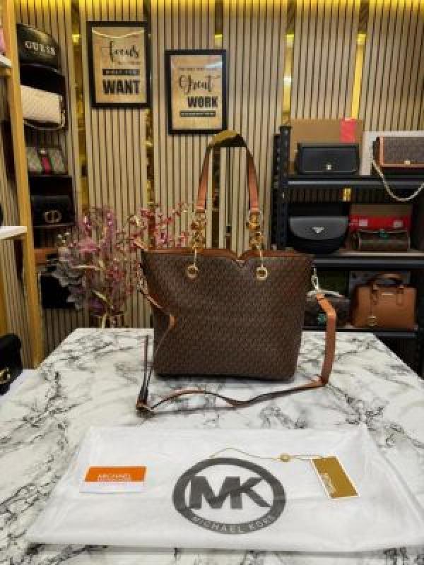 Michael_Kors Raven Large Logo Tote Bag With Dust Bag (Coffee Brown)