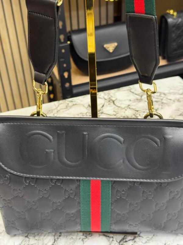 Gucc_i GG Noir With Stripe Mini Shoulder Bag Includes Box & Dust Bag (Black)
