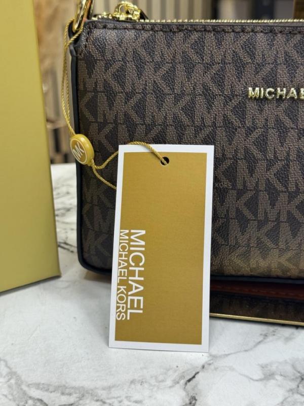 MICHAEL_KORS JET SET LEATHER POUCHETTE WITH OG BOX AND DUST BAG (1930-BROWN)