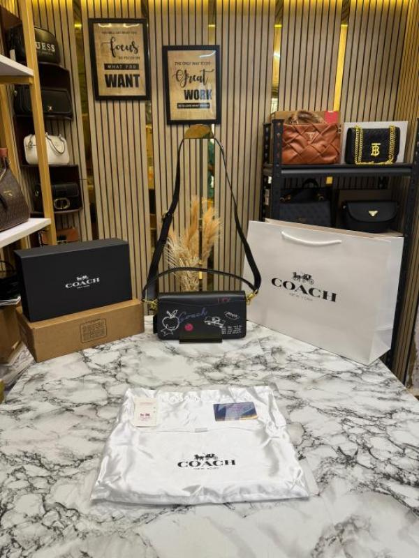 Coac_h Tabby Shoulder Bag Sketch Print With Double Og Box And Dust Bag Including Carry Bag (Black)