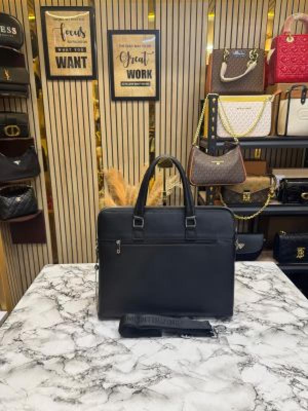 Mont Blanc Black Embossed Leather Laptop with Shoulder Strap