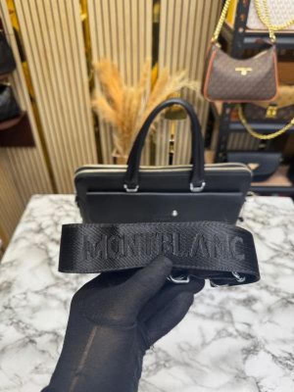 Mont Blanc Black Embossed Leather Laptop with Shoulder Strap