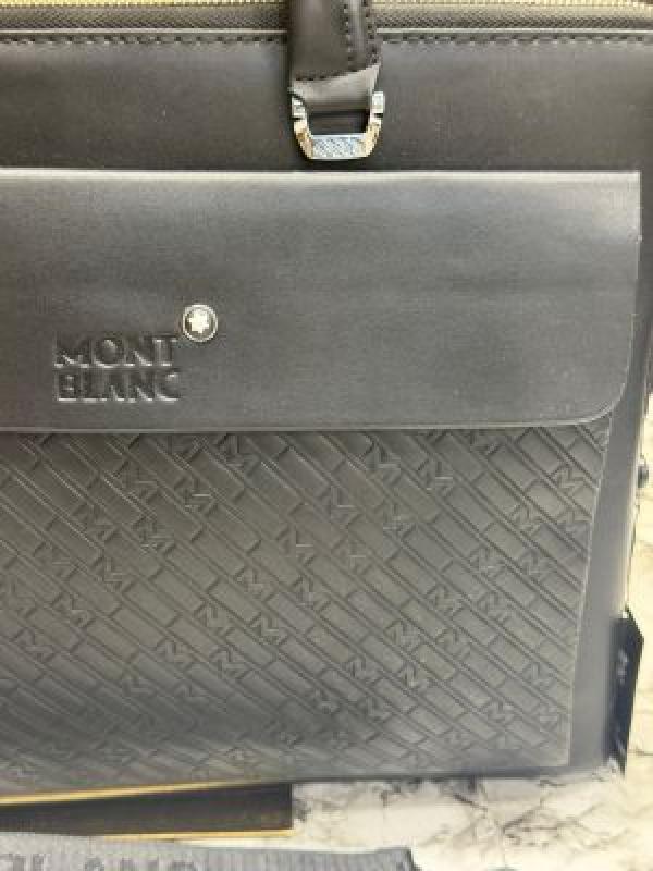 Mont Blanc Black Embossed Leather Laptop with Shoulder Strap