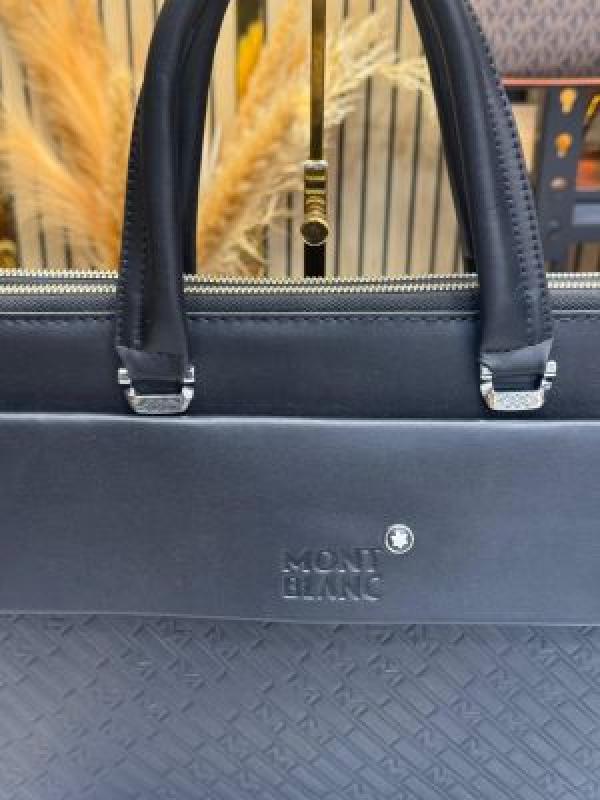 Mont Blanc Black Embossed Leather Laptop with Shoulder Strap