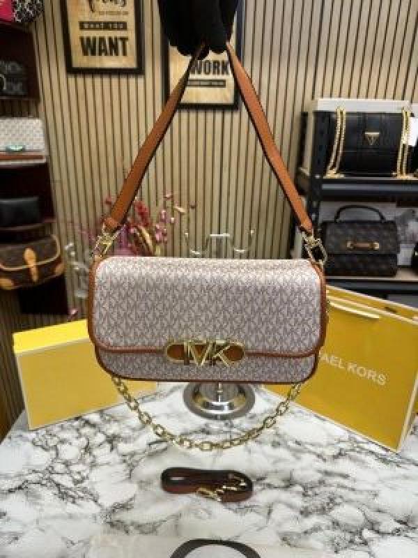 MICHAEL_KORS MK PARKER LEATHER SHOULDER BAG WITH OG BOX AND DUST BAG WITH SHOULDER STRAP WITH CARRY BAG (BIEGE BROWN)