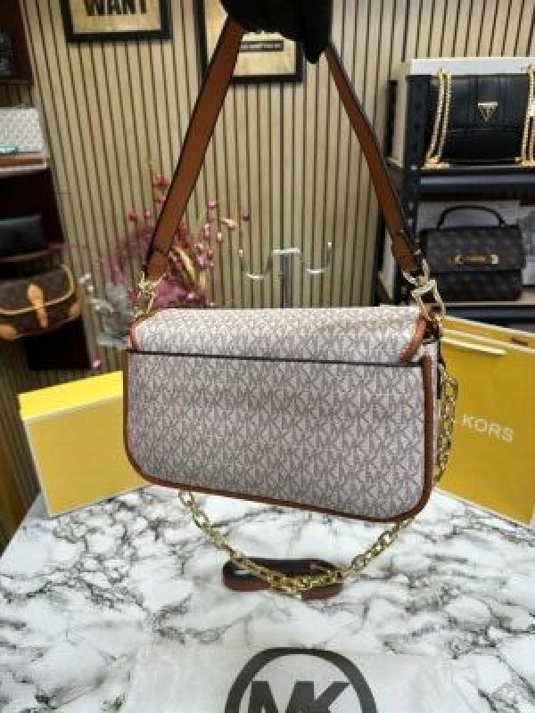 MICHAEL_KORS MK PARKER LEATHER SHOULDER BAG WITH OG BOX AND DUST BAG WITH SHOULDER STRAP WITH CARRY BAG (BIEGE BROWN)
