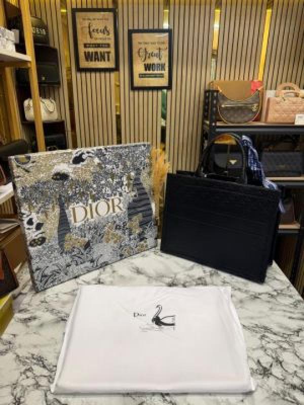 Christian_Dior_Book_Embossed_Calfskin_Tote_With_Box_And_Dust_Bag_(Black)
