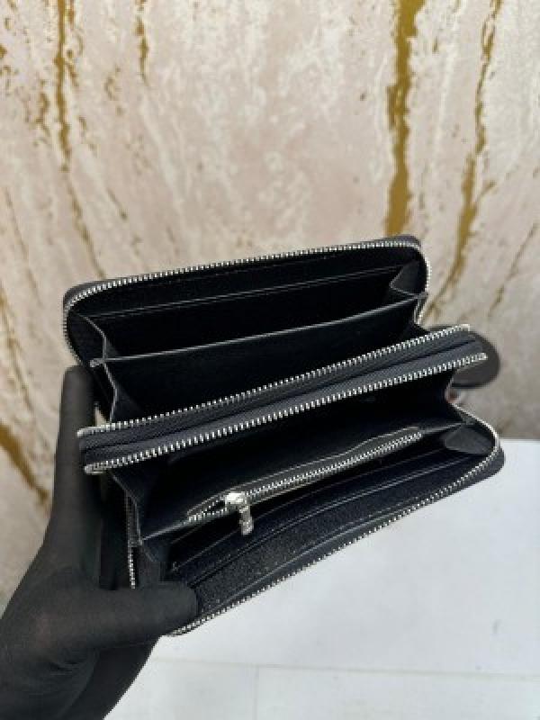 LOUI_S VUITTON DOUBLE ZIPPER PREMIUM WALLET WITH BOX 078- (BLACK SQUARE)