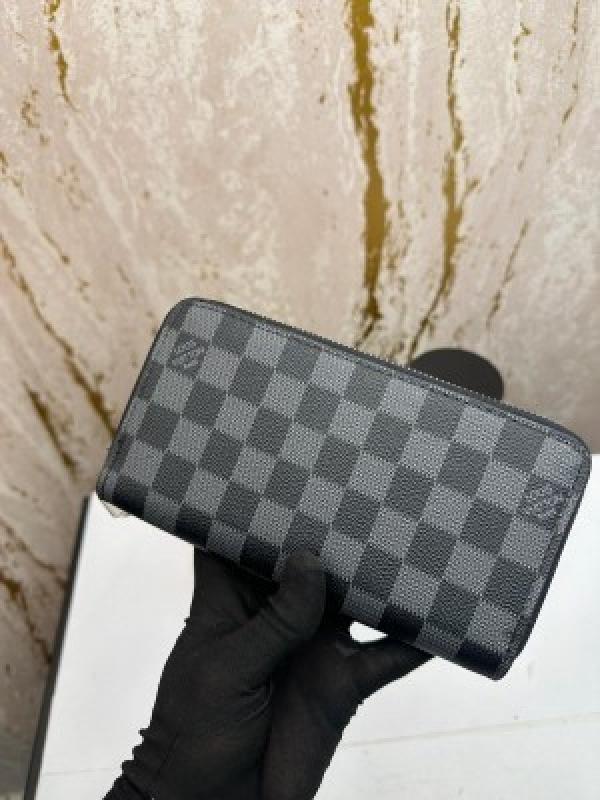 LOUI_S VUITTON DOUBLE ZIPPER PREMIUM WALLET WITH BOX 078- (BLACK SQUARE)