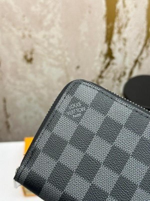 LOUI_S VUITTON DOUBLE ZIPPER PREMIUM WALLET WITH BOX 078- (BLACK SQUARE)