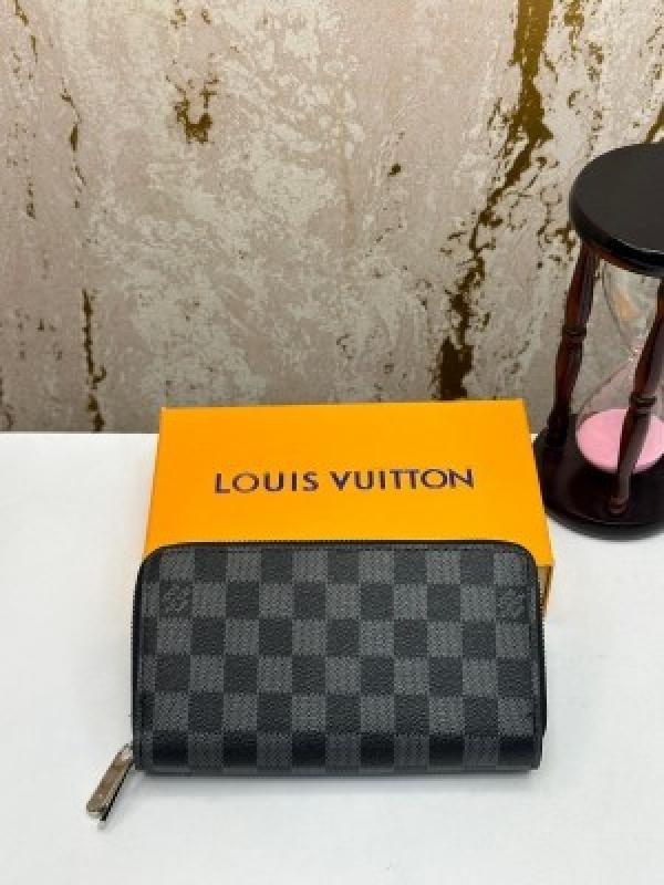 LOUI_S VUITTON DOUBLE ZIPPER PREMIUM WALLET WITH BOX 078- (BLACK SQUARE)