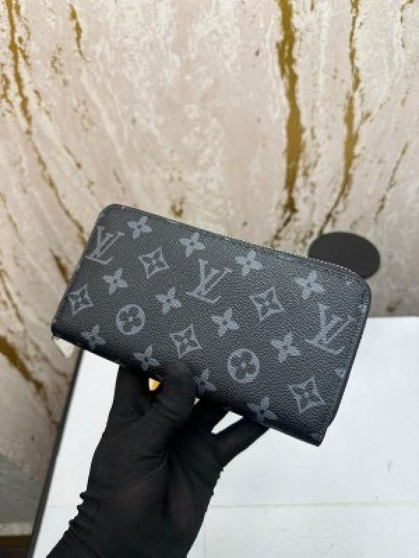 Loui_s vuitton double zipper premium wallet with box 078- (black flower)