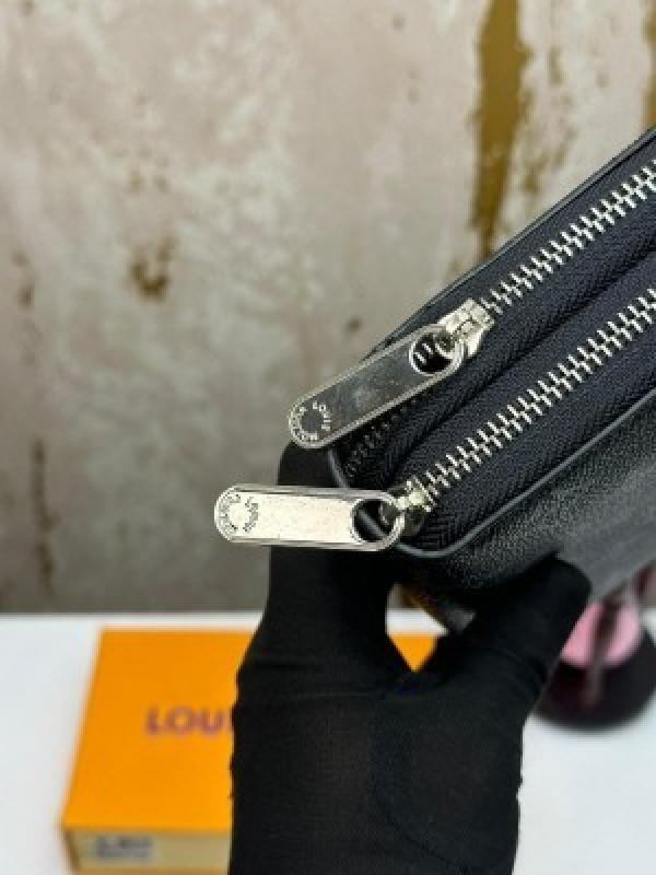 Loui_s vuitton double zipper premium wallet with box 078- (black flower)