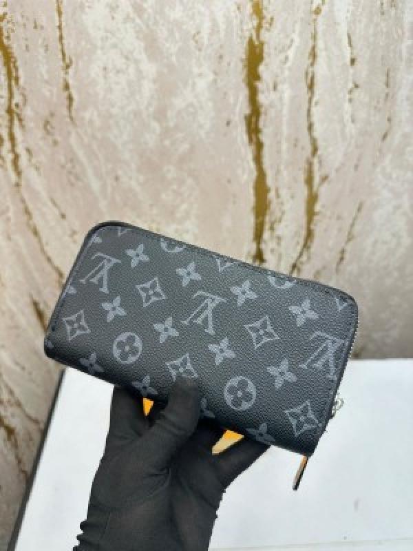 Loui_s vuitton double zipper premium wallet with box 078- (black flower)