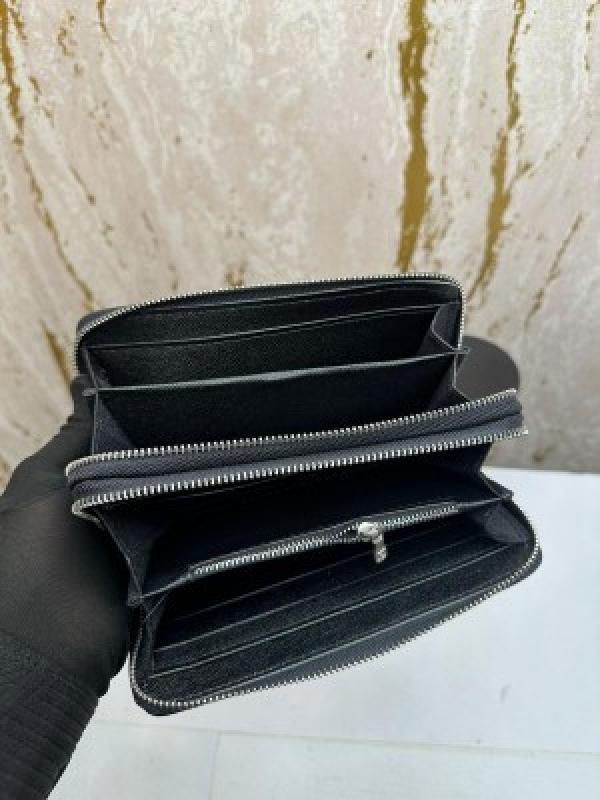 Loui_s vuitton double zipper premium wallet with box 078- (black flower)